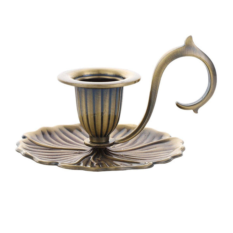 European Style Retro Handheld Candlestick Holder - Antique Brass Gold