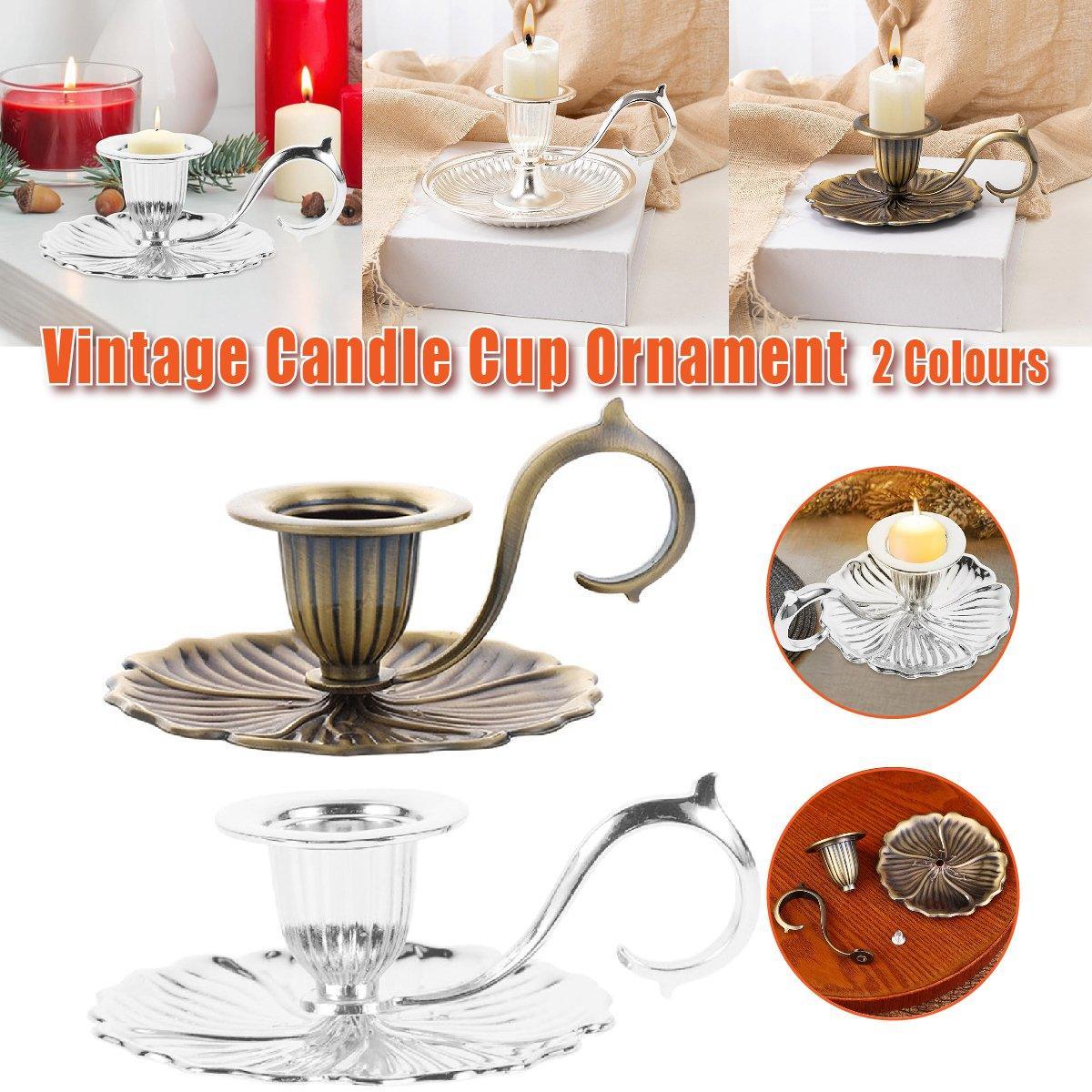 European Style Retro Handheld Candlestick Holder - Antique Brass Gold - view 2