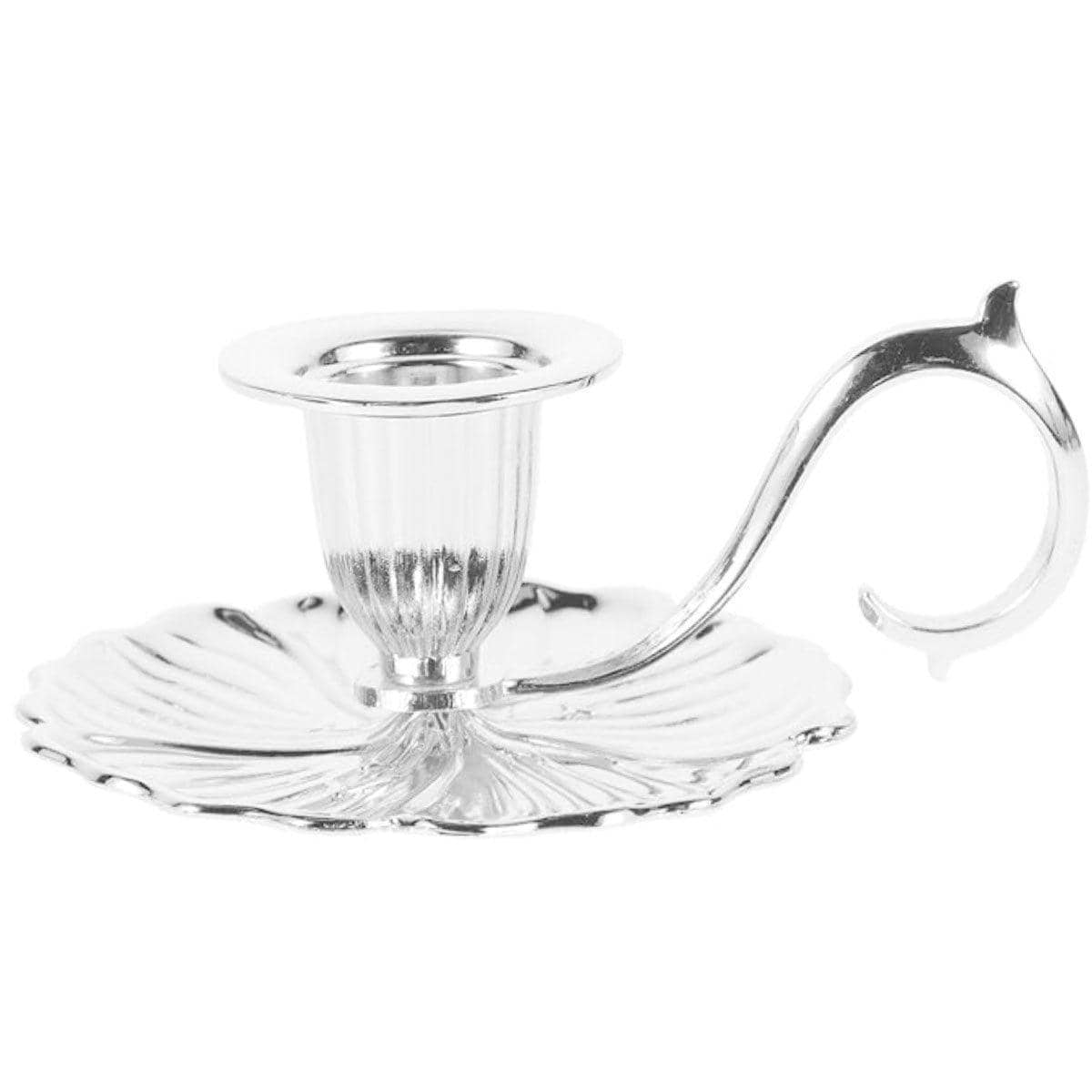 European Style Retro Handheld Candlestick Holder - Polished Silver