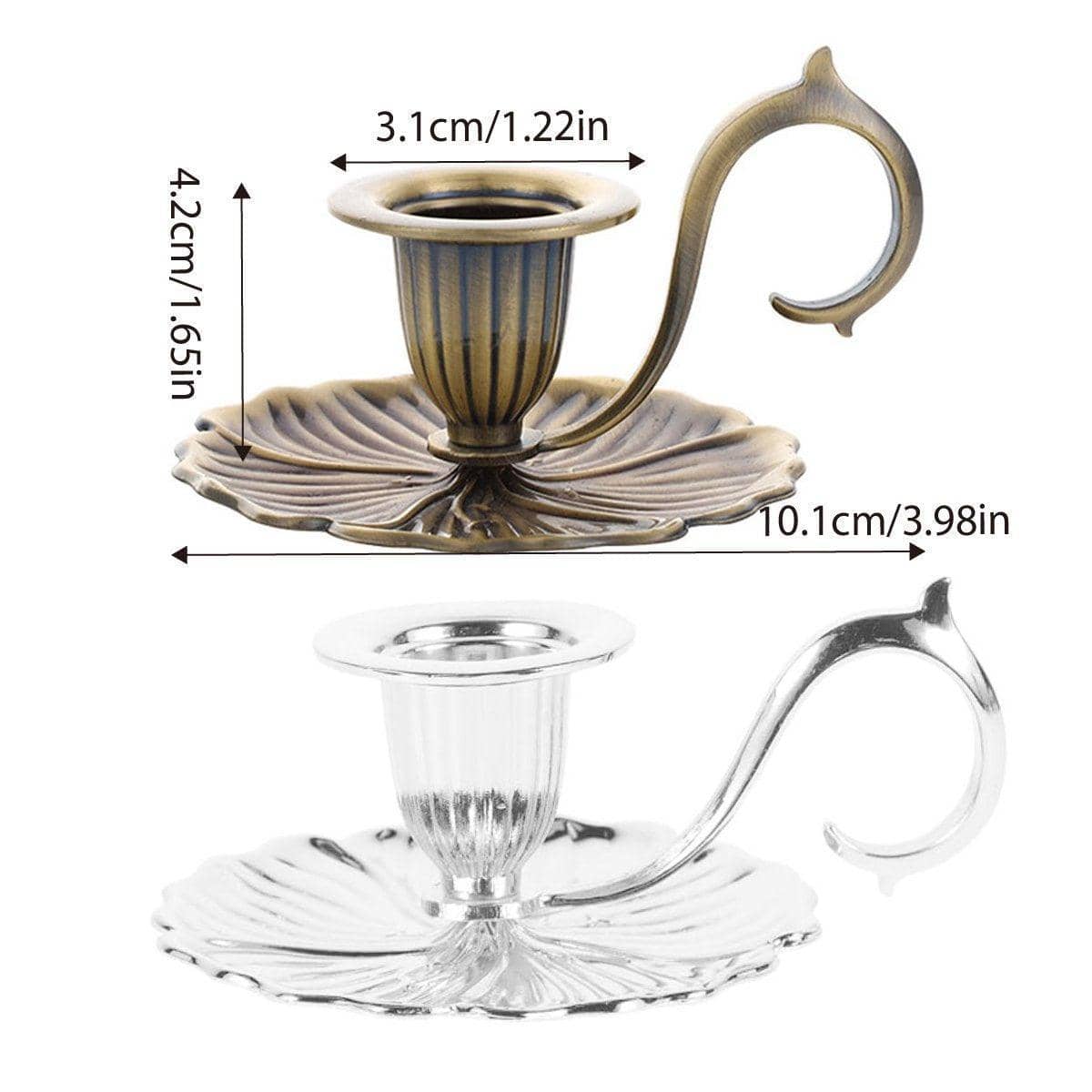 European Style Retro Handheld Candlestick Holder - Polished Silver - view 4
