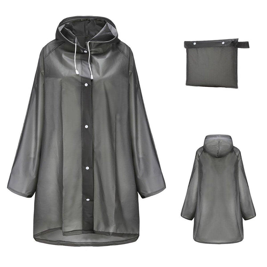 EVA One Piece Hooded Raincoat Poncho Waterproof Transparent Grey - Size L (Length 110cm)