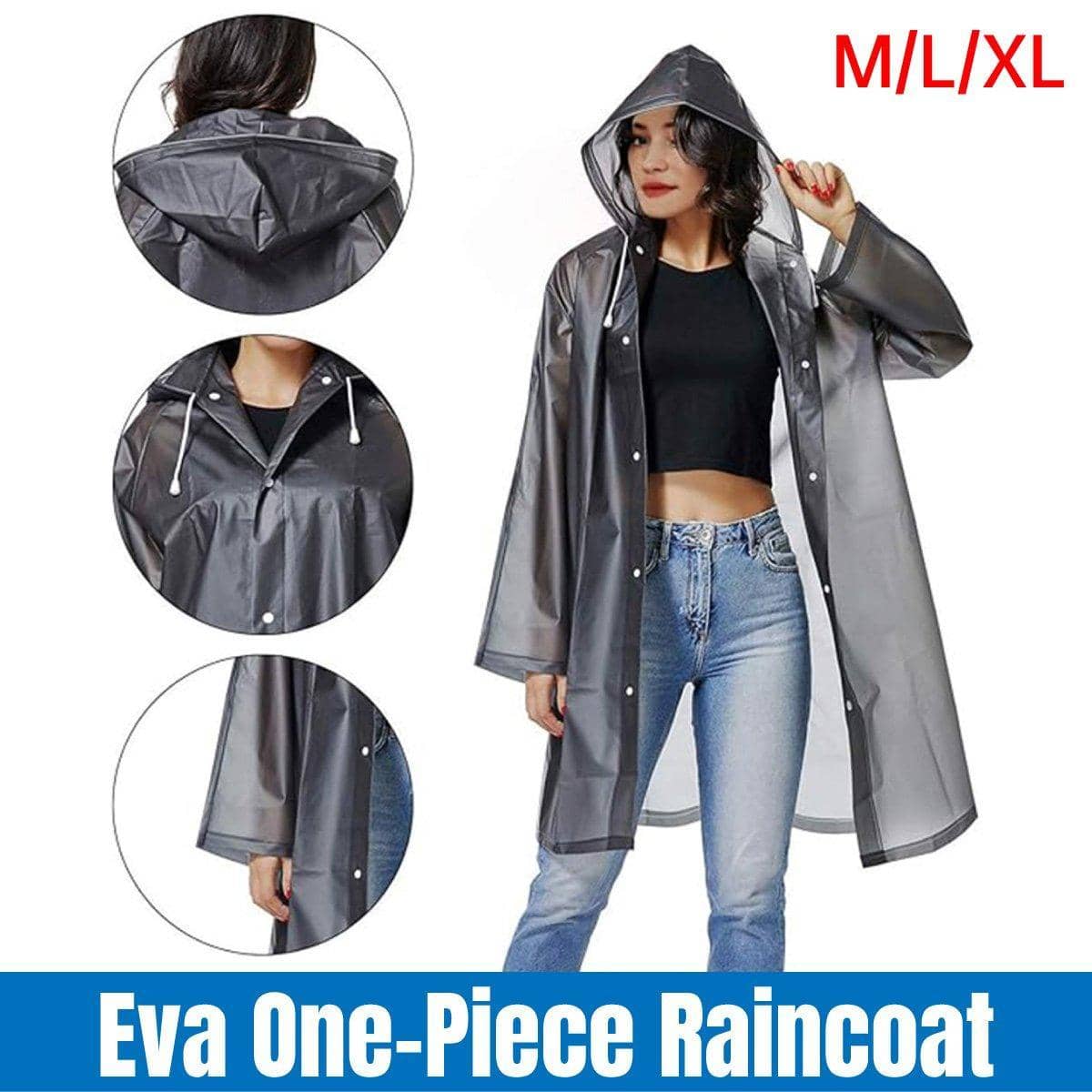 EVA One Piece Hooded Raincoat Poncho Waterproof Transparent Grey - Size XL (Length 120cm) - view 2
