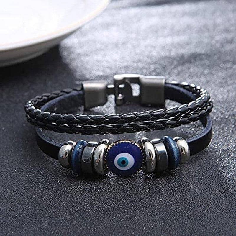 Evil Eye Bracelet Cuff Greek Mati Turkish Nazar Woven Leather Jewellery - view 4