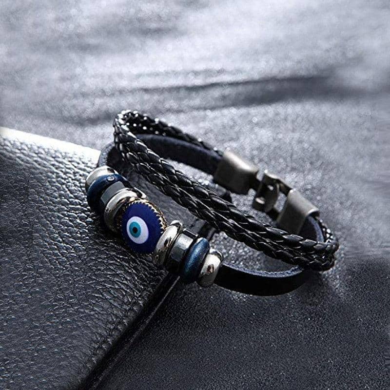 Evil Eye Bracelet Cuff Greek Mati Turkish Nazar Woven Leather Jewellery - view 5