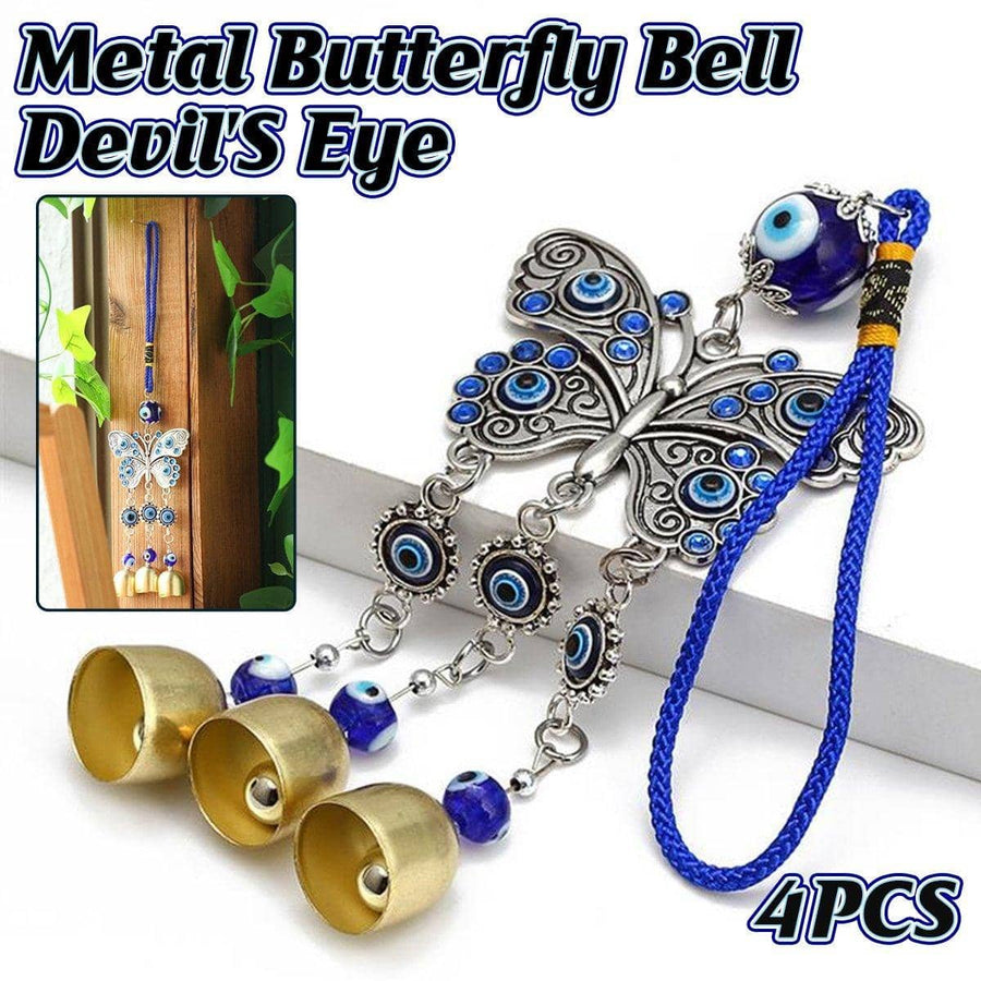 Evil Eye Butterfly Metal Wind Chime Ornament, Pack of 4