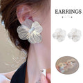 Exaggerated Large Flower Pearl Stud Earrings for Women Fashion Jewellery - Silver
