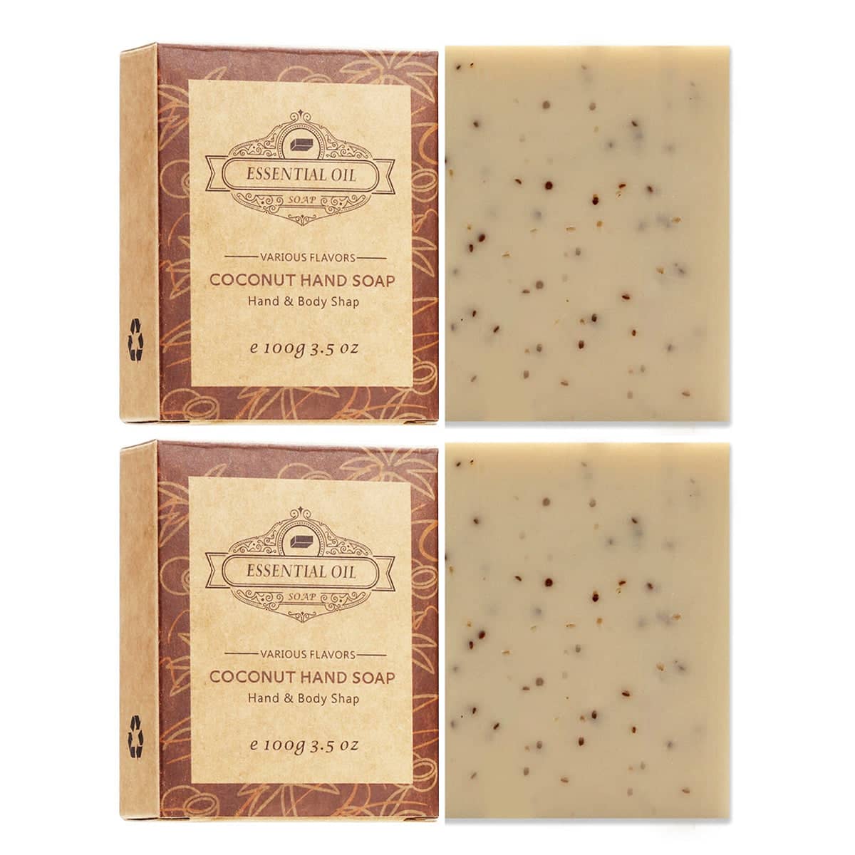 Exfoliating Body Soap Bar with Scrub Granules, Pack of 2 - Coconut