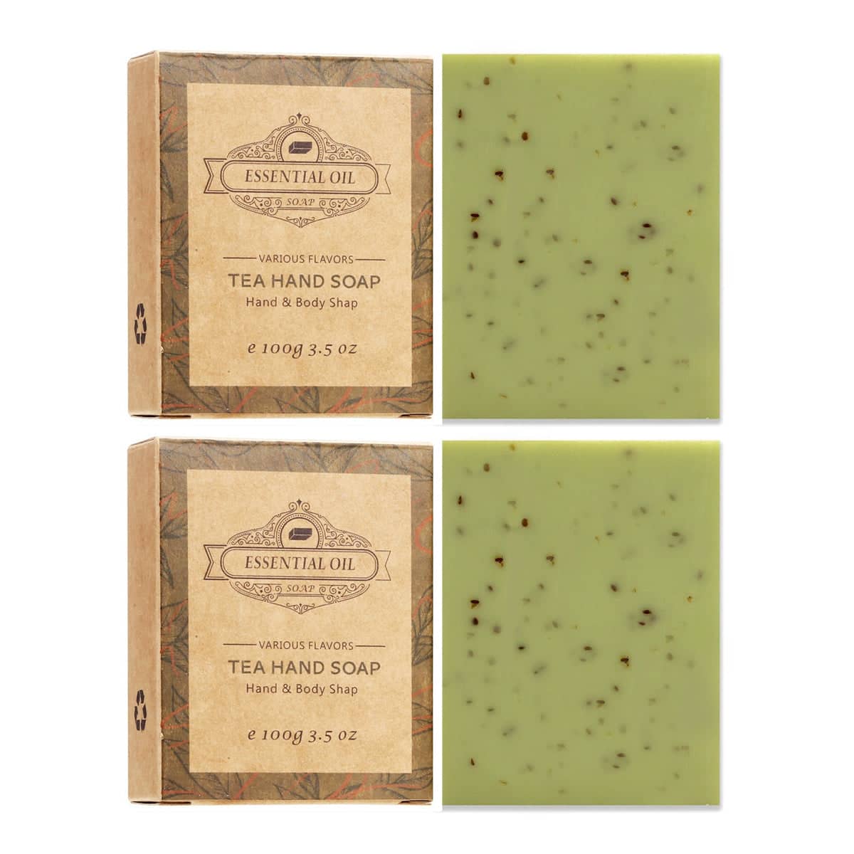 Exfoliating Body Soap Bar with Scrub Granules, Pack of 2 - Tea