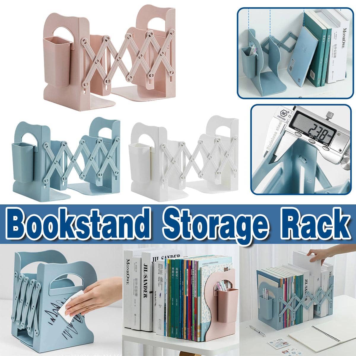 Expandable Book Stand with Built-In Pen Holder - Pink - view 2