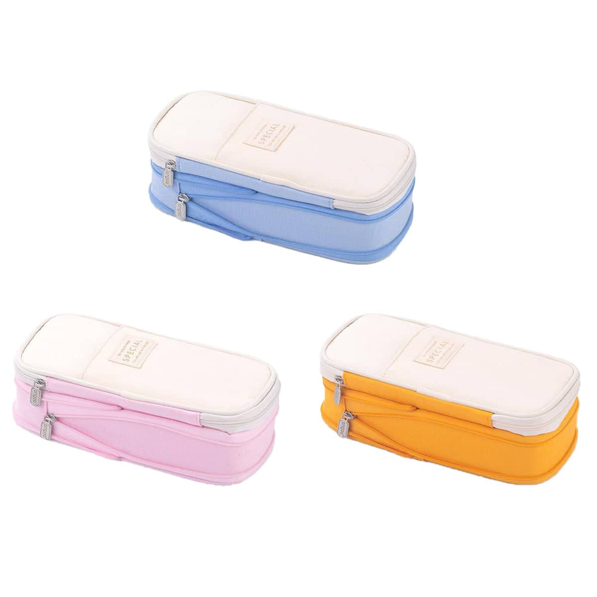 Expandable Canvas Pencil Case with Dual Zips - Light Blue - view 3