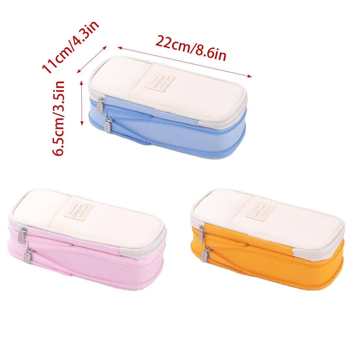 Expandable Canvas Pencil Case with Dual Zips - Light Blue - view 4