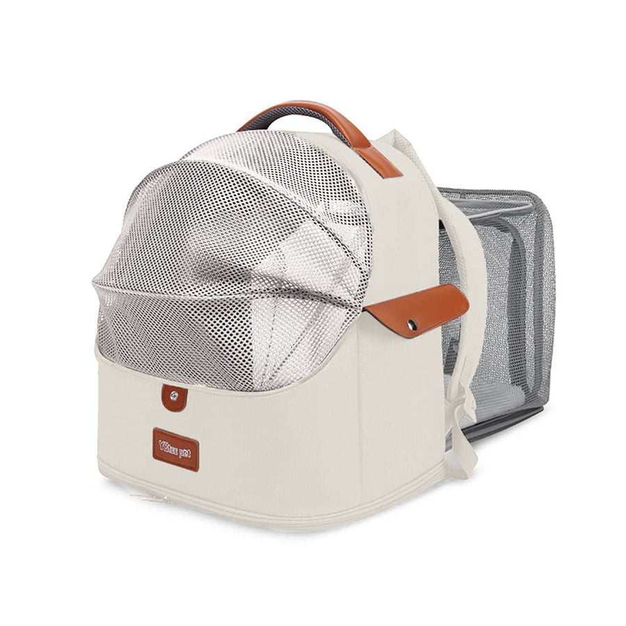 Expandable Cat Backpack Carrier, Large Capacity Breathable Travel Bag - Beige