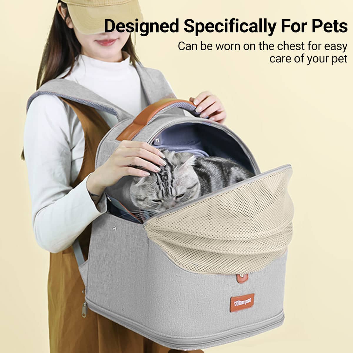 Expandable Cat Backpack Carrier, Large Capacity Breathable Travel Bag - Beige - view 5