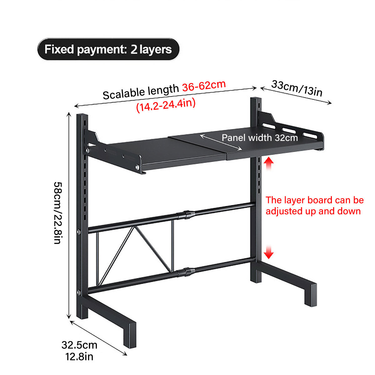 Expandable Microwave Oven Storage Rack Shelf - Black 2-Layer - view 4