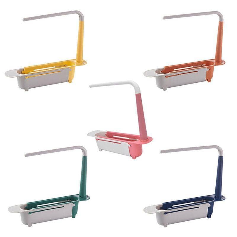 Expandable Telescopic Sink Rack Drain Basket - Pink and White - view 3