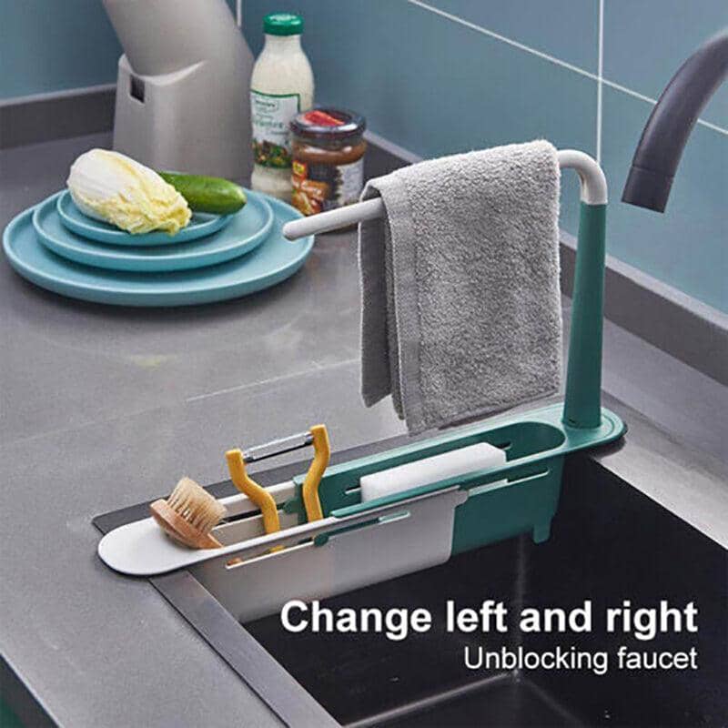 Expandable Telescopic Sink Rack Drain Basket - Pink and White - view 5