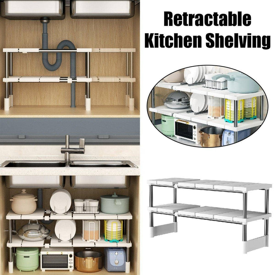 Expandable Two-Tier Kitchen Cabinet Shelf Organiser with Detachable Shelves