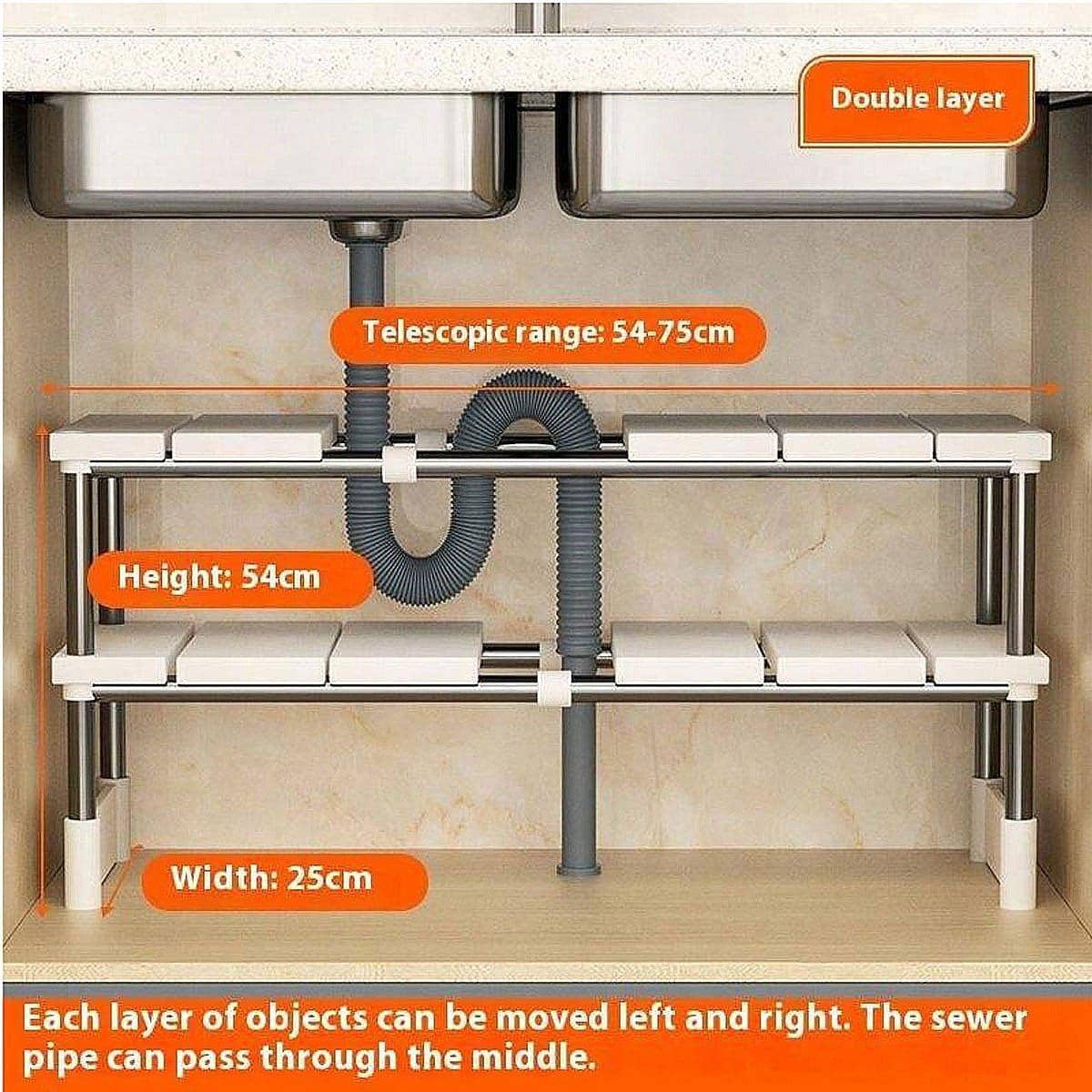 Expandable Two-Tier Kitchen Cabinet Shelf Organiser with Detachable Shelves - view 4