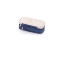 Expandable Zipper Pencil Case with Multiple Pockets, 22 x 11 x 6.5 cm - Beige and Dark Blue