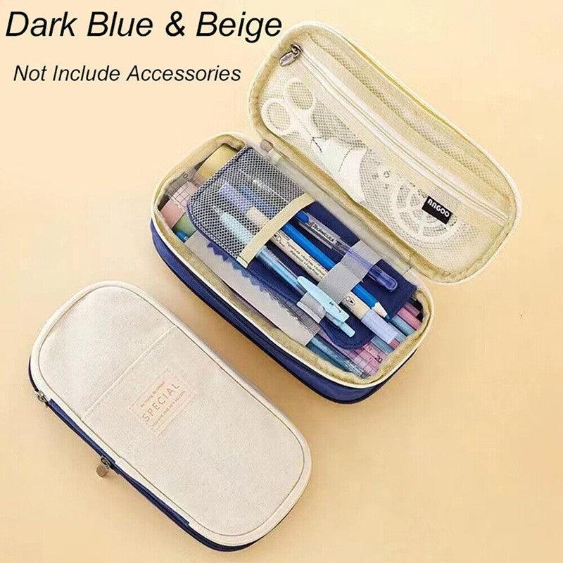 Expandable Zipper Pencil Case with Multiple Pockets, 22 x 11 x 6.5 cm - Beige and Light Purple - view 5
