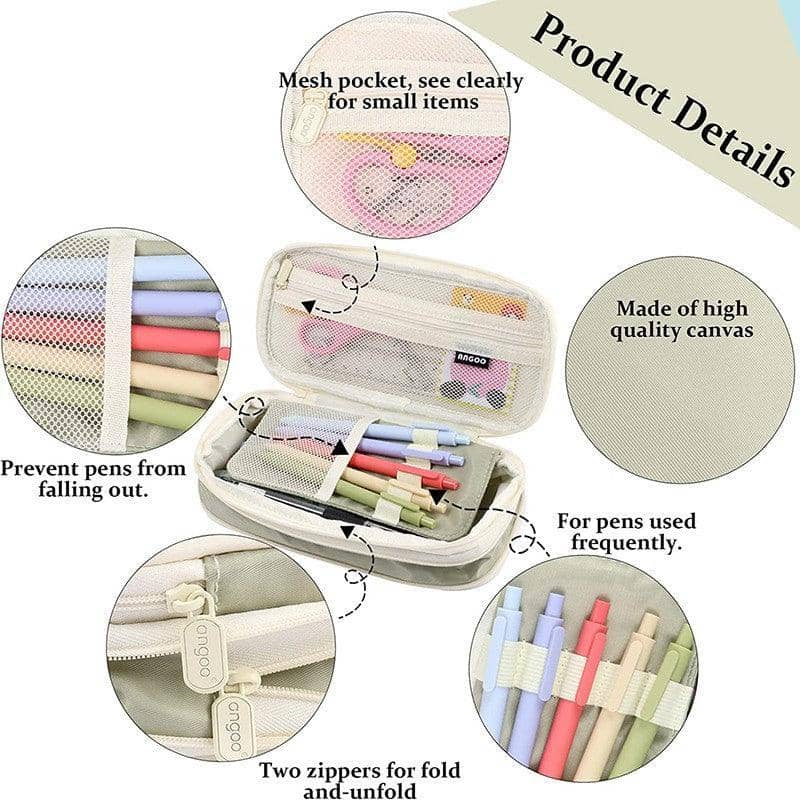 Expandable Zipper Pencil Case with Multiple Pockets, 22 x 11 x 6.5 cm - Pink - view 4