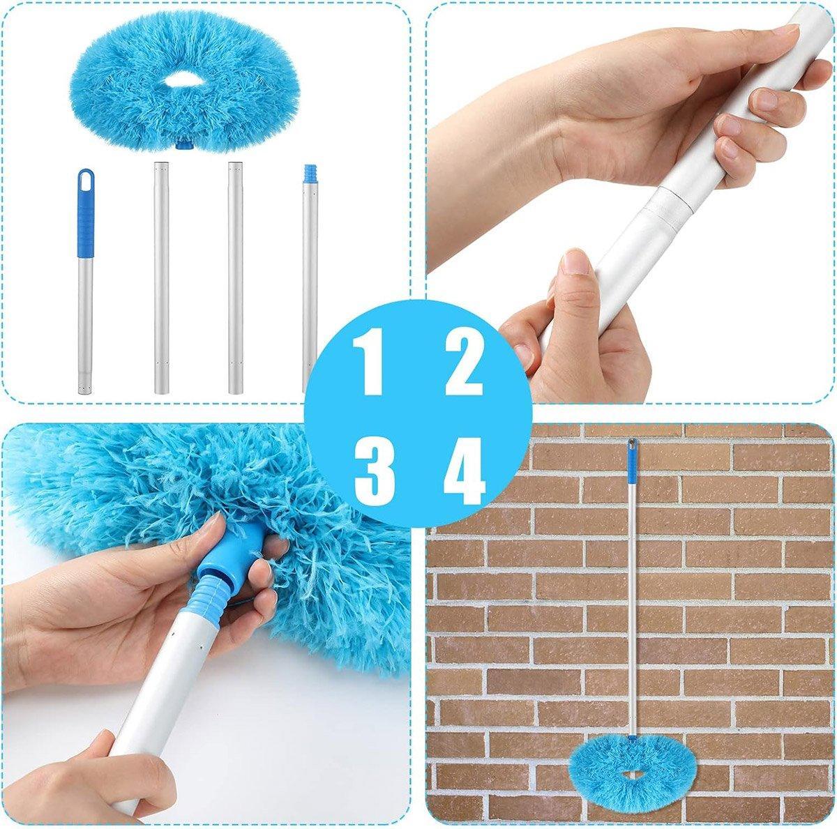 Extendable Ceiling Duster with Round Microfibre Head - Blue - view 8
