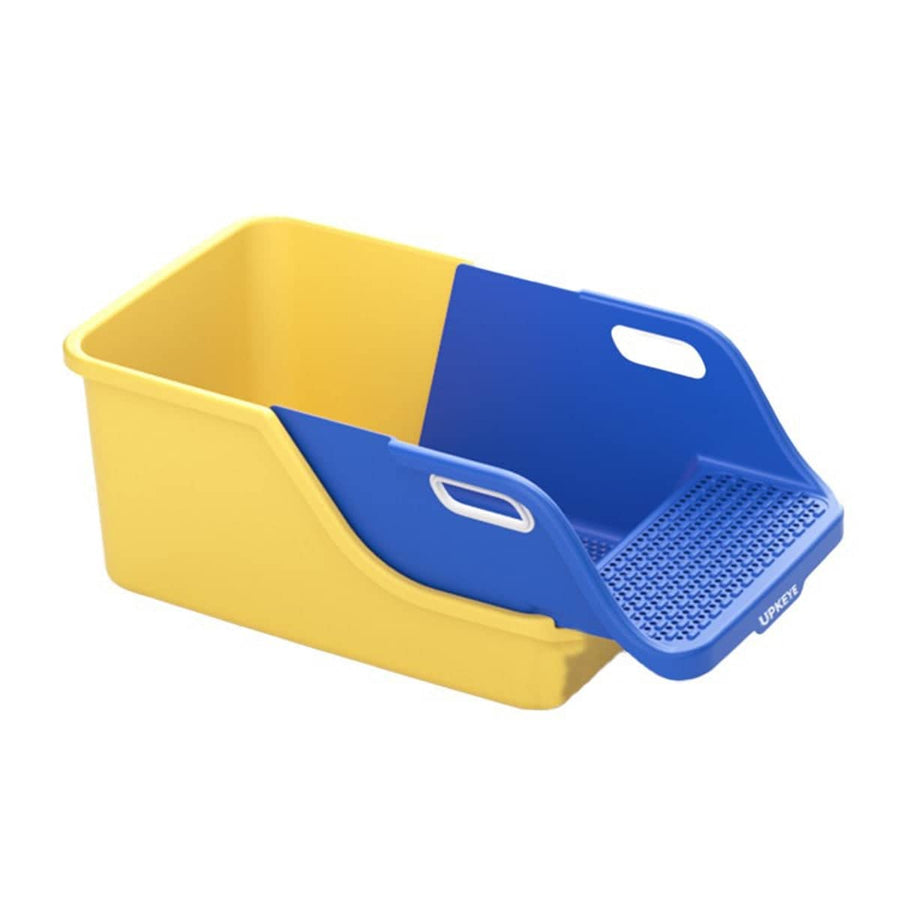 Extra Large Cat Litter Box, Semi-Enclosed - Blue and Yellow