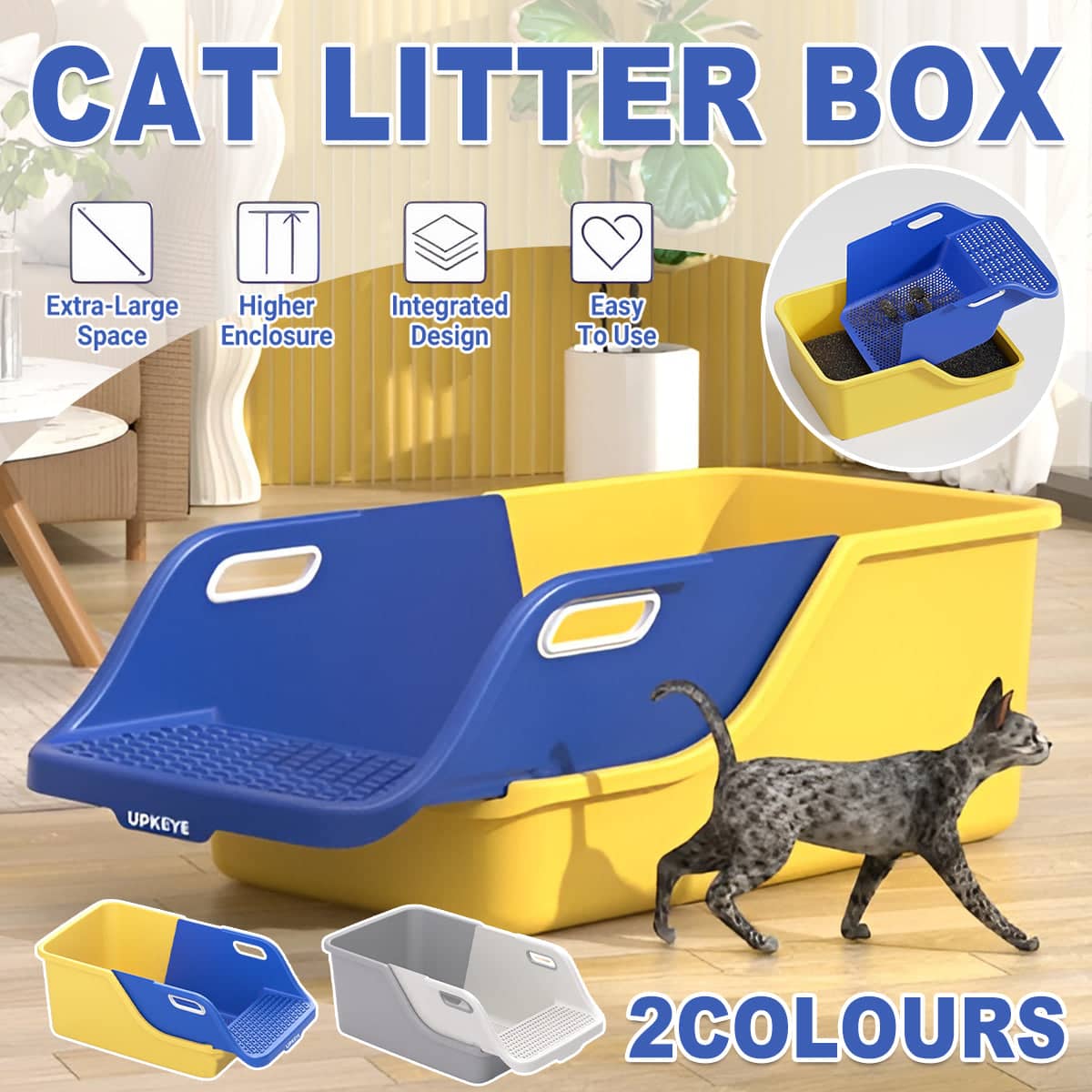 Extra Large Cat Litter Box, Semi-Enclosed - Grey - view 2