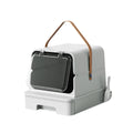 Extra Large Enclosed Cat Litter Box with Drawer Base and Odour Control, Grey