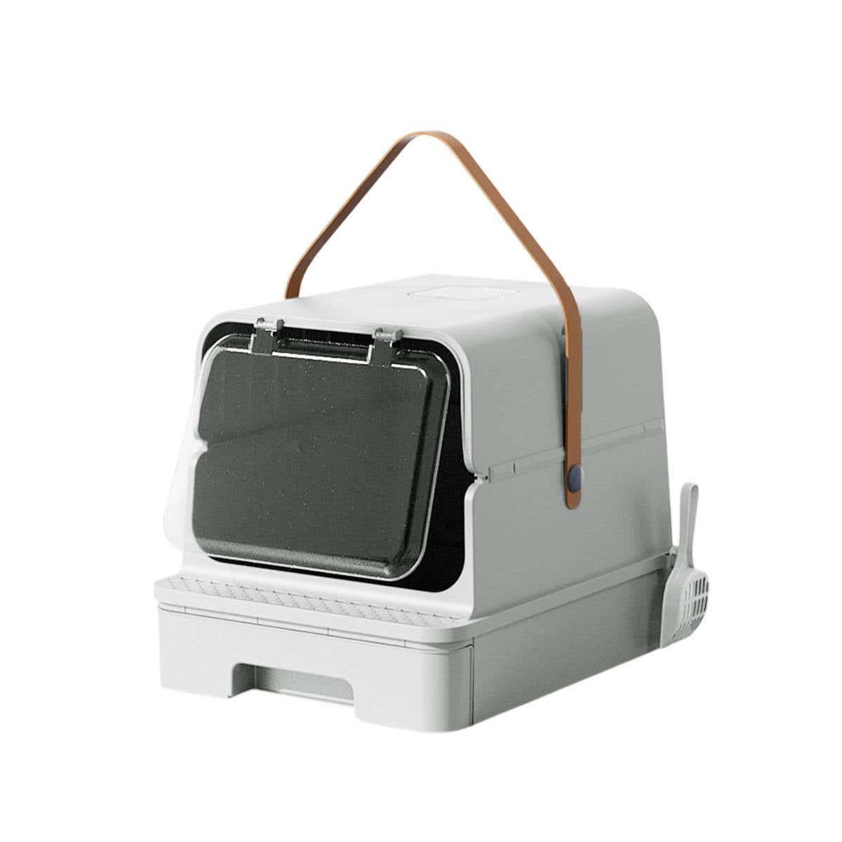 Extra Large Enclosed Cat Litter Box with Drawer Base and Odour Control, Grey