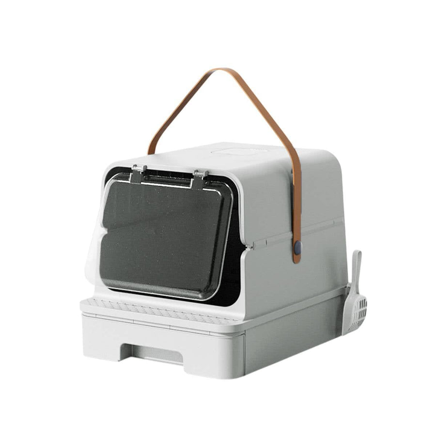 Extra Large Enclosed Cat Litter Box with Drawer Base and Odour Control, Grey