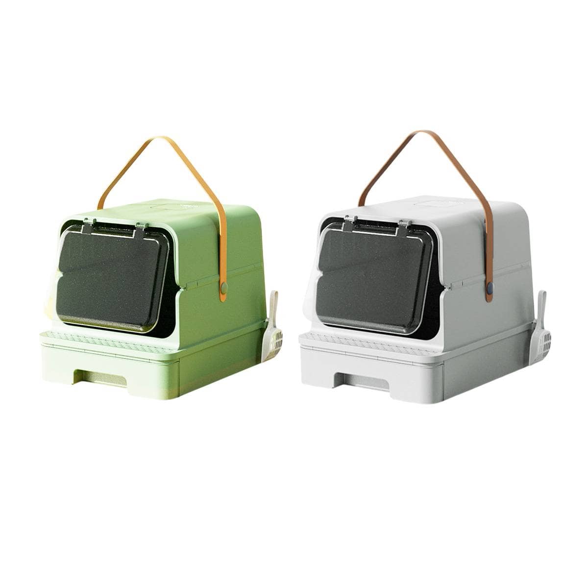 Extra Large Enclosed Cat Litter Box with Drawer Base and Odour Control, Grey - view 3