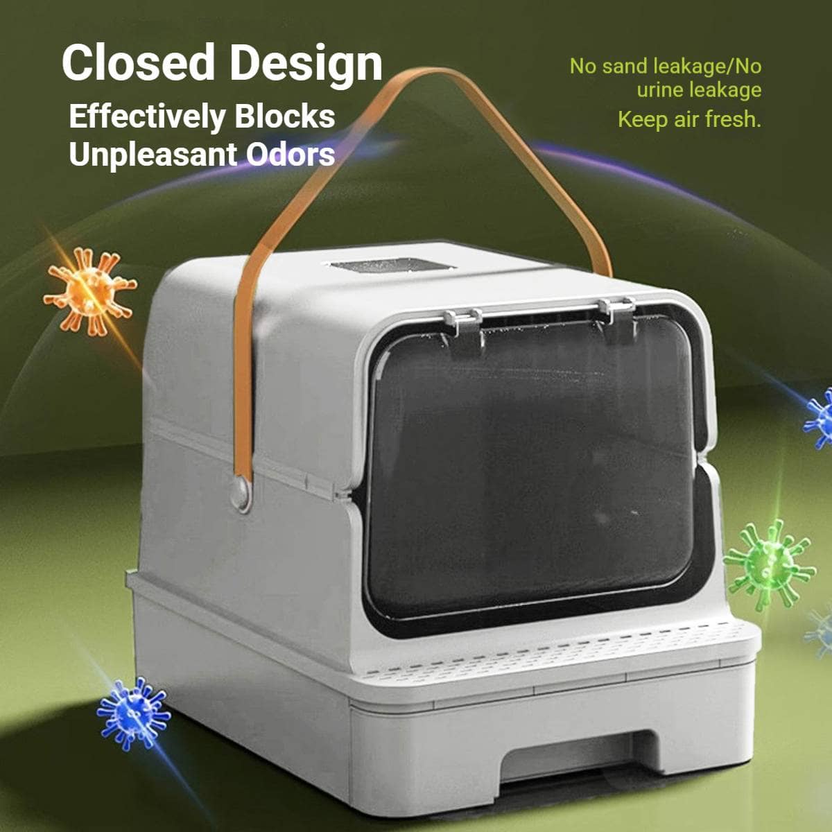 Extra Large Enclosed Cat Litter Box with Drawer Base and Odour Control, Grey - view 5