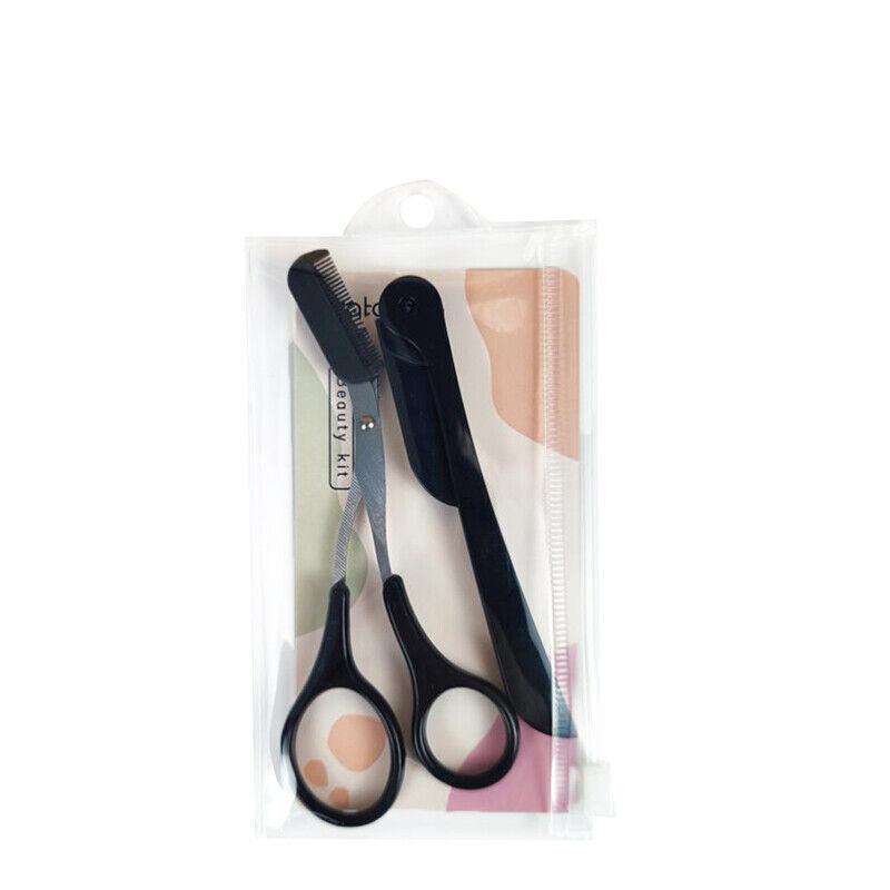 Eyebrow Razor and Scissor Set with Comb - Black