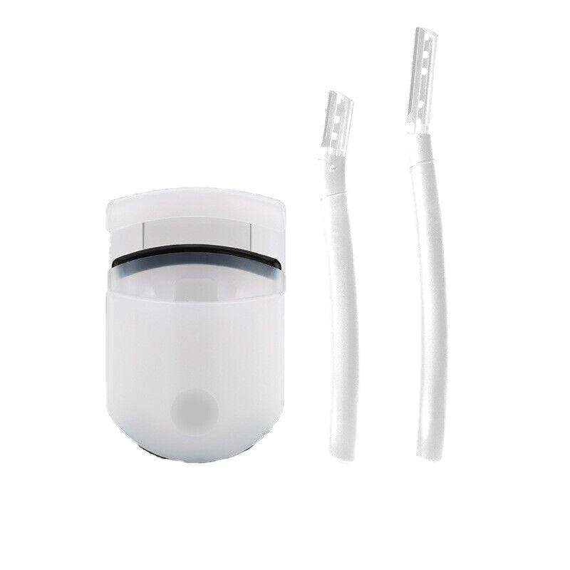 Eyebrow Razor Set of 3 - Short and Long Razors with Eyelash Curler, Clear