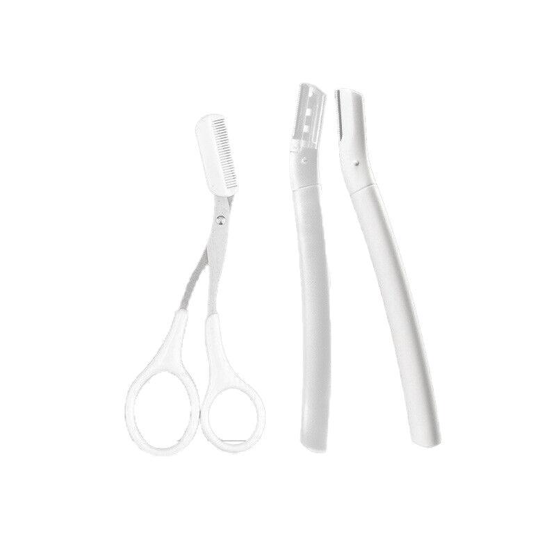 Eyebrow Razor Set of 3 - White and Clear Razors with Brow Scissors