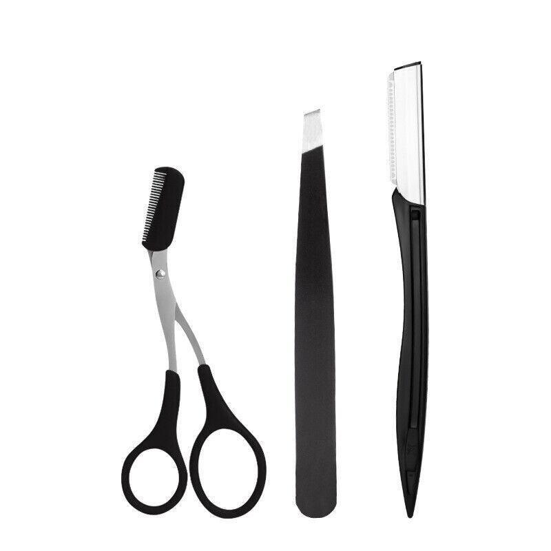 Eyebrow Trimming Set of 3 with Comb Scissors, Tweezers and Razor - view 2