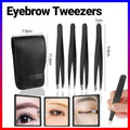 Eyebrow Tweezers Set with Leather Pouch, 4 Pieces