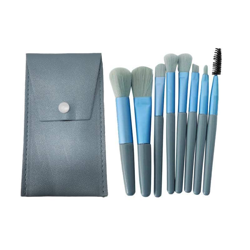 Eyeshadow Brush Set with Storage Bag, 8 Brushes - Blue