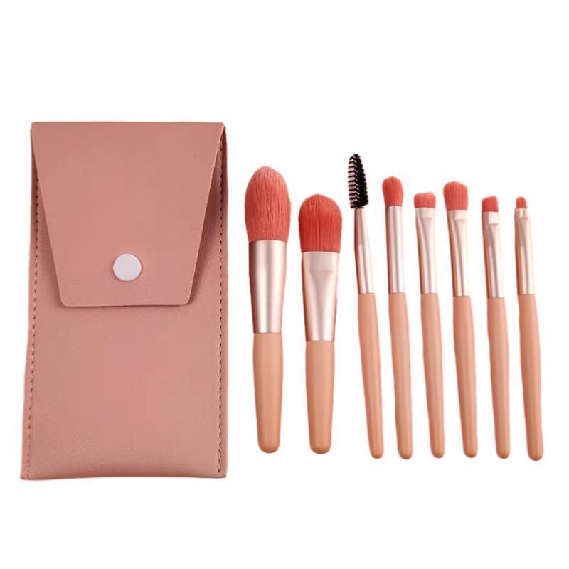 Eyeshadow Brush Set with Storage Bag, 8 Brushes - Pink
