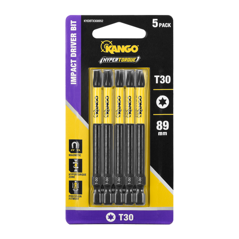 Kango 89mm TX30 HYPERTORQUE Impact Driver Bit 5 Pack - High Torque - Durable - SuperSaverAU - view 1