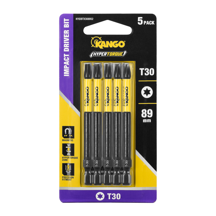 Kango 89mm TX30 HYPERTORQUE Impact Driver Bit 5 Pack - High Torque - Durable - SuperSaverAU - view 1