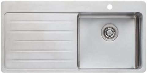 Oliveri Sonetto single bowl topmount sink with left-hand drainer - brushed 304 stainless steel - SN1022