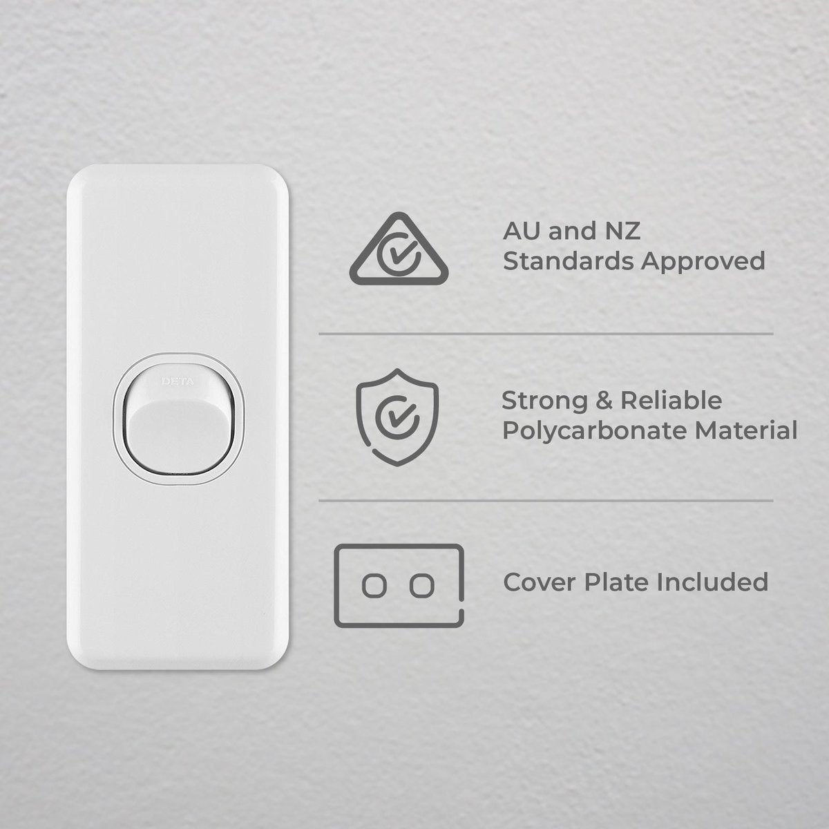 Deta Single Architrave Switch - 1 Gang - Polycarbonate - Classic Design - SuperSaverAU - view 2