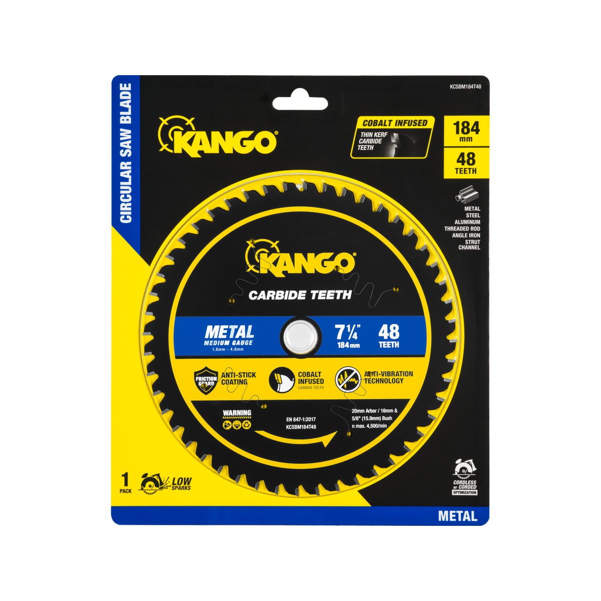 Kango 184mm 48T Metal Circular Saw Blade - Durable Cobalt Carbide - Precision Cuts
