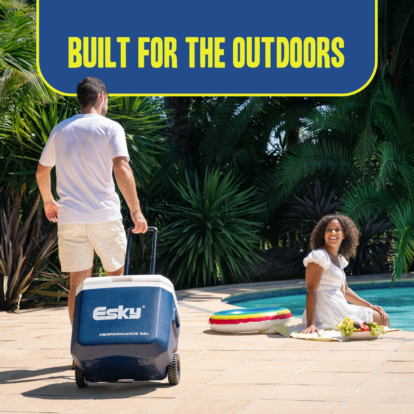 Esky 52L Wheeled Hard Cooler with Drain & Telescopic Handle Blue/White