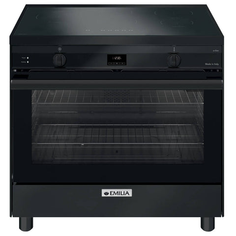 Emilia 90cm Freestanding Induction Oven 140L - Matt Black, Five-Zone Cooktop with Boost - EMIND96MB
