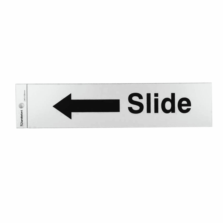 Sandleford 245 x 58mm Slide Arrow Left Silver Self Adhesive Sign Weather Resistant