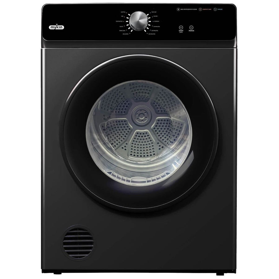Mykin 8kg Vented Dryer - 12 Drying Programs, Reverse Tumble, Wall Mountable, Black - MVD28B