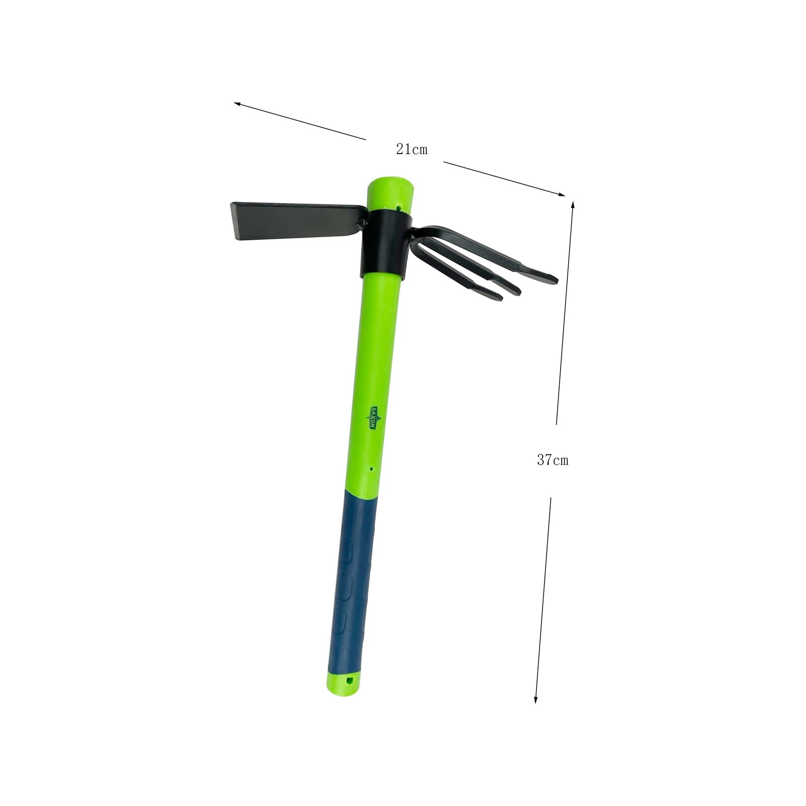 Saxon Mini Mattock Cultivator 3-Tine Carbon Steel Fibreglass Handle Garden Tool